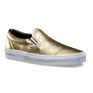 Vans Metallic Leather Gold Slip-On Sneakers